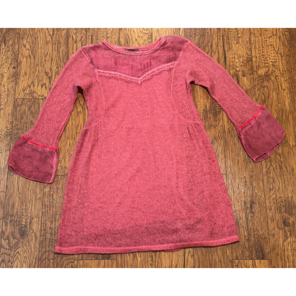 Lola Made in Italy Pink Boho Bohemian Long Bell Sleeve Peasant Dress - Size M/L - Picture 5 of 7